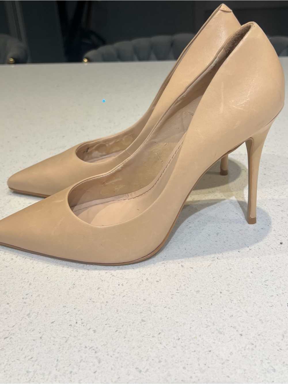 Beige Pointed-Toe Stiletto Pumps
